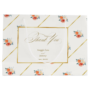 Elegant Gold Blush Floral Wedding Thank You Large Gift Bag