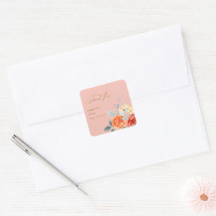 Elegant Gold Blush Floral Wedding Thank You Square Sticker