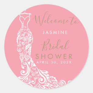 Elegant Gold Blush Gown Bridal Shower Welcome Foam Classic Round Sticker