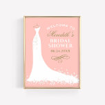 Elegant Gold Blush Gown Bridal Shower Welcome Poster<br><div class="desc">Wedding bridal shower welcome sign / poster for the stylish bride-to-be features a flowing wedding gown design,  custom text that can be personalized,  and a color scheme of white,  blush / coral pink,  and antique gold.</div>