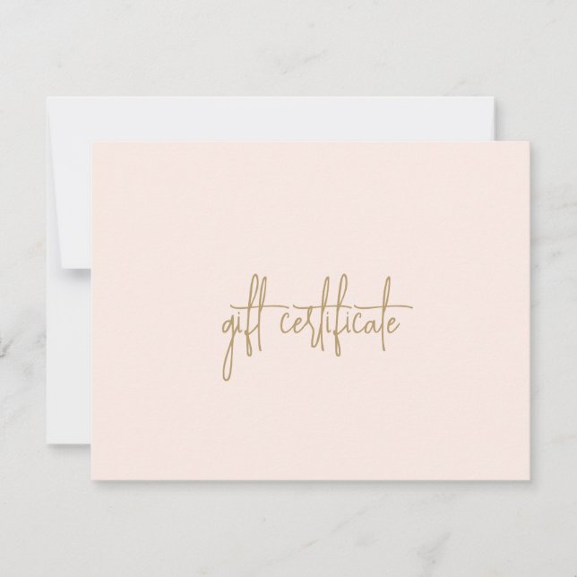 Elegant Gold Blush Pink Business Gift Certificate (Front)