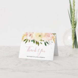 Elegant Gold Blush Pink Floral Funeral Sympathy Thank You Card