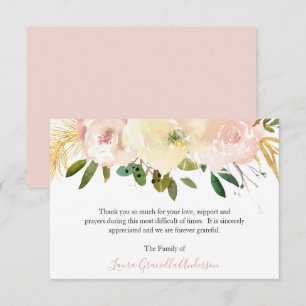 Elegant Gold Blush Pink Floral Funeral Thank You Card