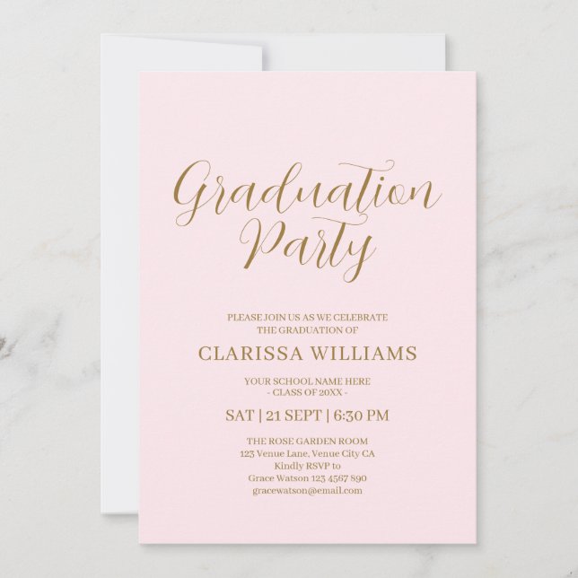 Elegant Gold Blush Pink Graduation Party Invitation (Front)