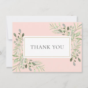 Elegant Gold Blush Pink Greenery Foliage Thank You Card