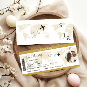 Elegant Gold Boarding pass Ticket Wedding  Save The Date