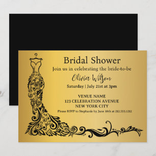  Elegant Gold Boho Floral Gown Bridal Shower Invitation