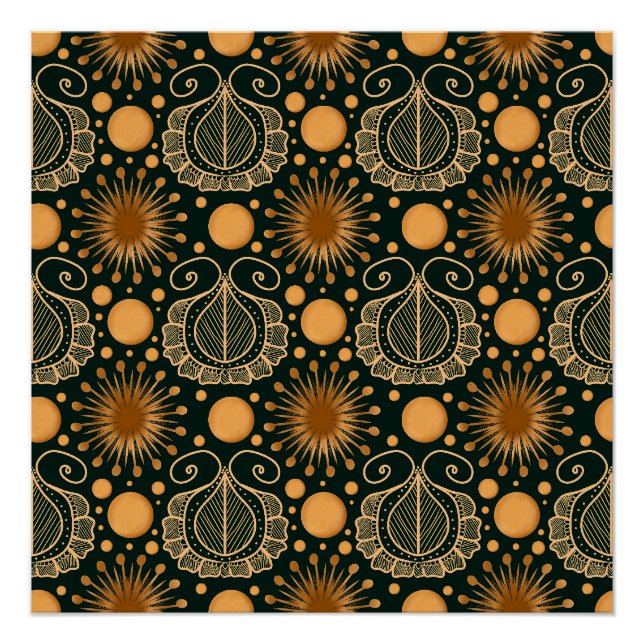 Elegant Gold Boho Ornamental Pattern  Poster (Front)