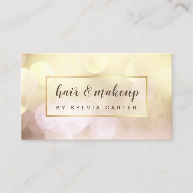 Elegant Gold Bokeh Feminine Hair Stylist Salon Business Card (Front)