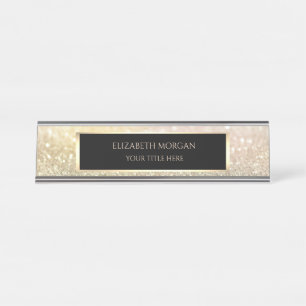 Elegant Gold Bokeh Frame Desk Name Plate