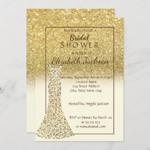 Elegant Gold Bokeh Glitter, Dress   Bridal Shower Invitation