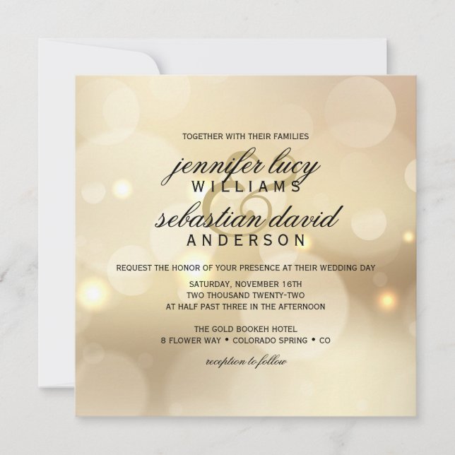 Elegant Gold Bokeh Light Chic Wedding Invitation (Front)