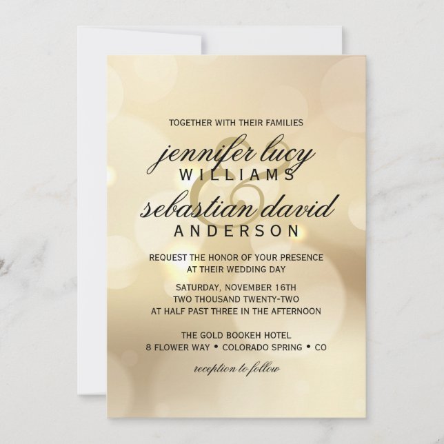 Elegant Gold Bokeh Light Chic Wedding Invitation (Front)