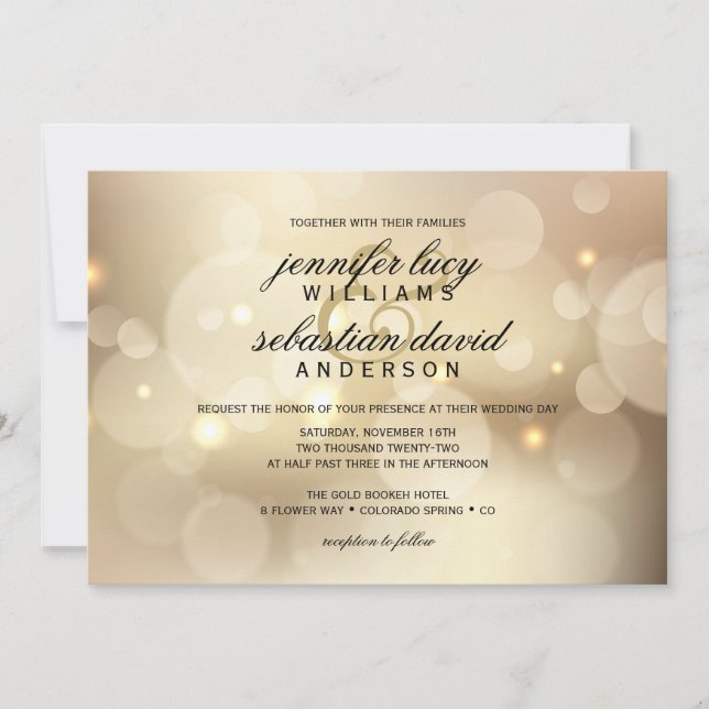 Elegant Gold Bokeh Light Chic Wedding Invitation (Front)