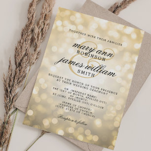 Elegant Gold Bokeh Lights Wedding Invitation