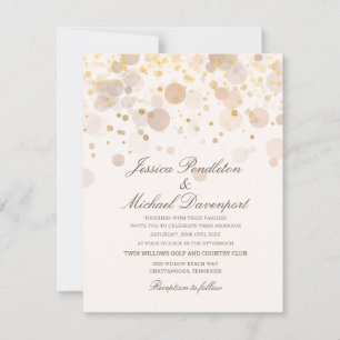 Elegant Gold Bokeh on Creamy White Wedding Invitation