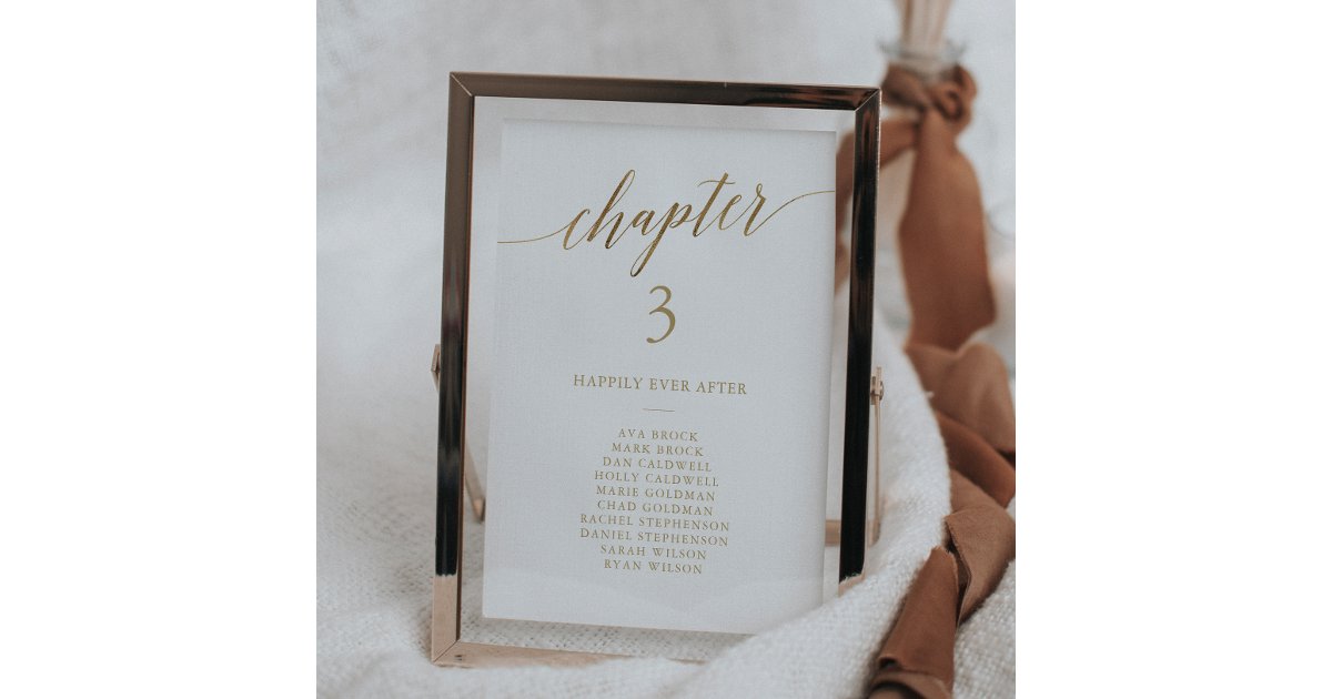 Elegant Gold Book Chapter Table Seating Chart Card | Zazzle