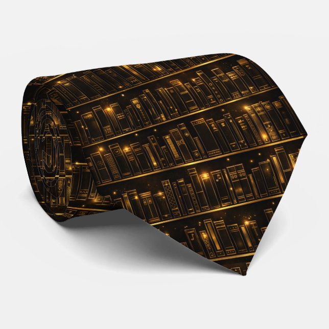 Elegant Gold Bookshelf Pattern Tie (Rolled)