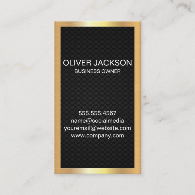 Elegant Gold Border | Black Mesh Business Card (Front)