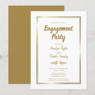 Elegant Gold Border Engagement Party Invitation