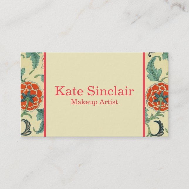 Elegant Gold Border Floral Design Makeup Artist Business Card (Front)