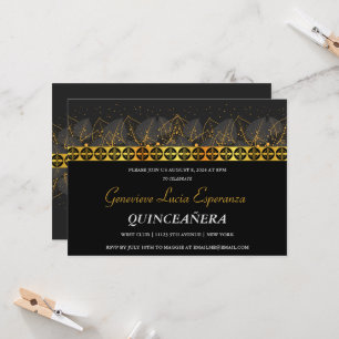 Elegant Gold Border Quinceañera Invitation