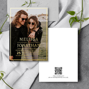 Elegant Gold Border Script Photo QR Code Wedding