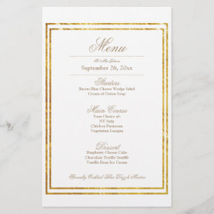 Elegant Gold Border Wedding Dinner Menu