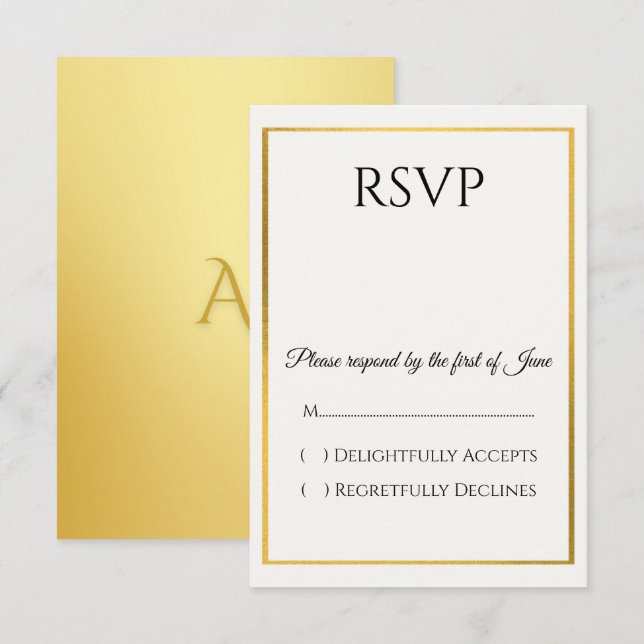 Elegant Gold Border Wedding RSVP card (Front/Back)