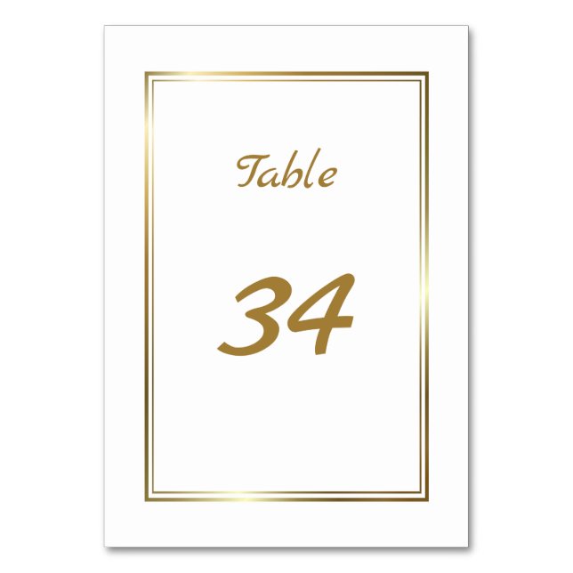 Elegant Gold Border Wedding Table Number (Front)