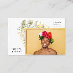 Elegant Gold Border Wildflower Photo Event Stylist Business Card