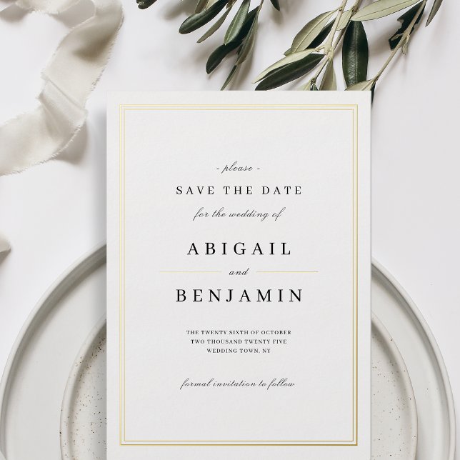Elegant gold borders minimalist save the date (Elegant gold borders minimalist save the date foil invitation)