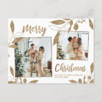 Elegant Gold Botanical 2 Photo Collage Christmas