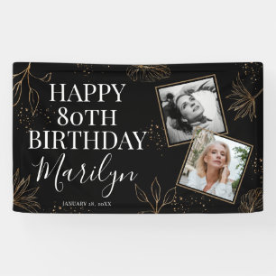 Elegant Gold Botanical 2 x Photo 80th Birthday Banner