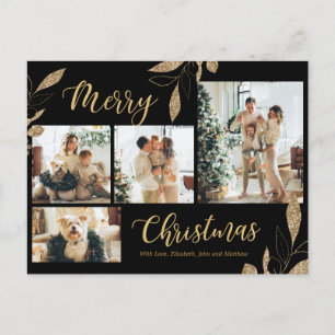 Elegant Gold Botanical 4 Photo Collage Christmas P Postcard