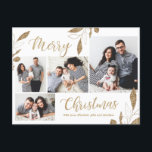 Elegant Gold Botanical 4 Photo Collage Christmas Postcard<br><div class="desc">Elegant, Modern Gold Botanical Foliage Leaves 4 Photo Collage Gold and White Merry Christmas Script Holiday Postcard. This festive, mimimalist, whimsical four (4) photo holiday postcard template features a pretty photo collage, faux gold foil botanical foliage greenery leaves, winterberries and says Merry Christmas! The „Merry Christmas” greeting text is written...</div>