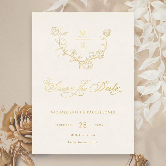 Elegant Gold Botanical Calligraphy Save the Date (Creator Uploaded)