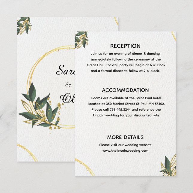 Elegant Gold Botanical Circle Enclosure Card (Front/Back)