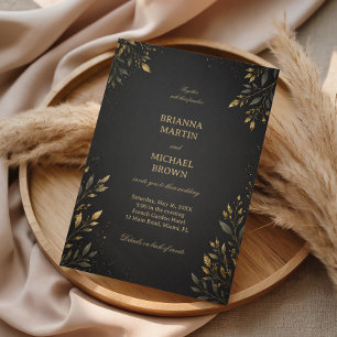 Elegant Gold Botanical Dark Invitation