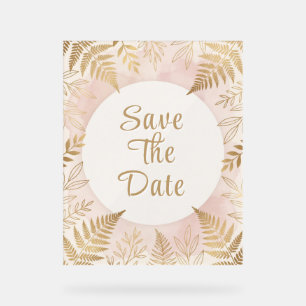 Elegant Gold Botanical Fern Save the Date Card Acrylic Sign