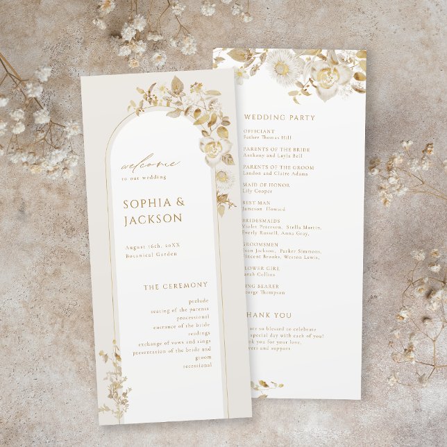 Elegant Gold Botanical Floral Arch Wedding  Programme (Elegant Gold Botanical Floral Arch Wedding Program)