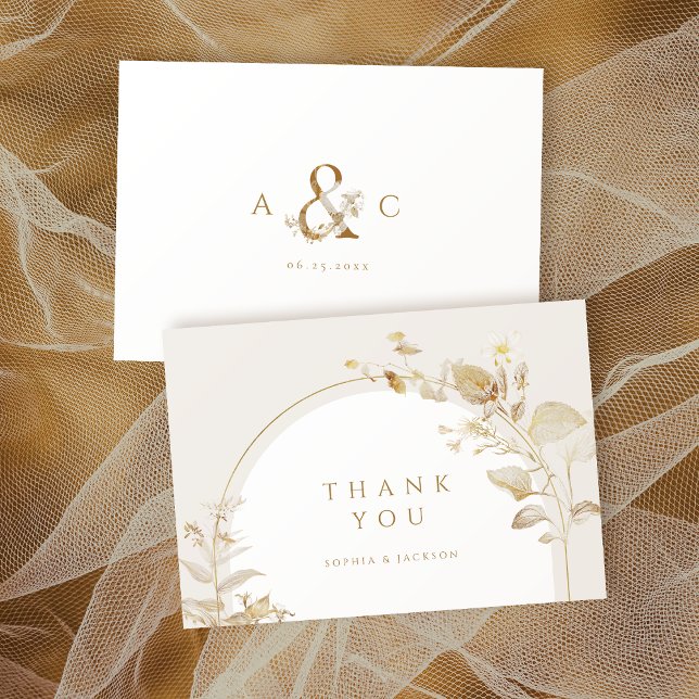 Elegant Gold Botanical Floral Arch Wedding  Thank You Card (Elegant Gold Botanical Floral Arch Wedding Thank You Card)