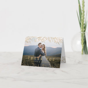 Elegant gold botanical foliage photo thank you card