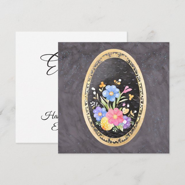 Elegant Gold Botanical Frame & Watercolor Florals Holiday Card (Front/Back)