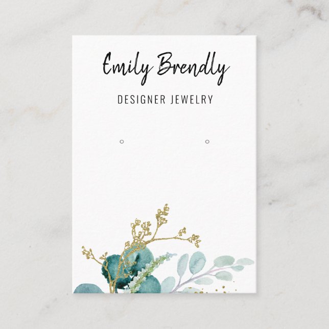 Elegant Gold Botanical Jewellery Earring Display  Business Card (Front)