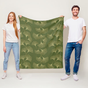 Elegant Gold Botanical Leaves Fleece Blanket