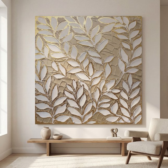 Elegant Gold Botanical Leaves – Realist Canvas Print (#bubbletea #boba #bobadrink #bobatea #bobatime #bobalove #bobalife #tealover #milktea #greenteaboba )