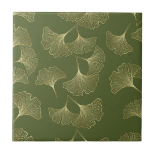 Elegant Gold Botanical Leaves Tile
