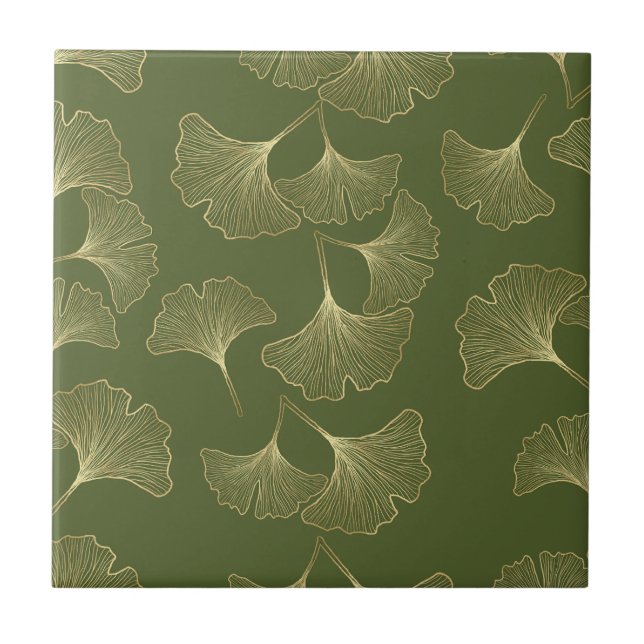 Elegant Gold Botanical Leaves Tile (Front)