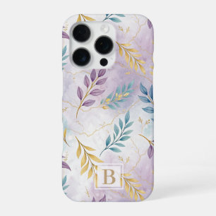 Elegant Gold Botanical Marble Mongram iPhone 16 Pro Case